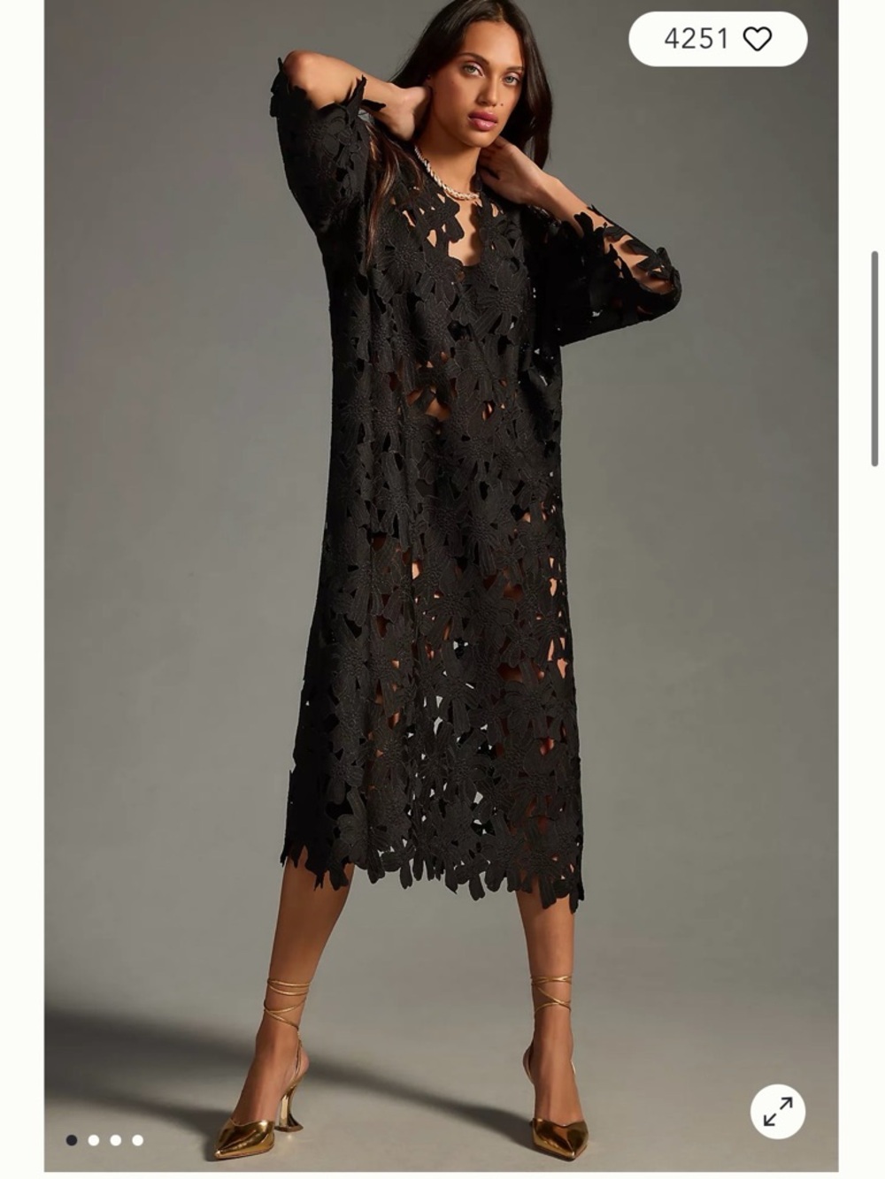 Anthropologie Black Floral Crochet Maxi Dress - Picture 3 of 3